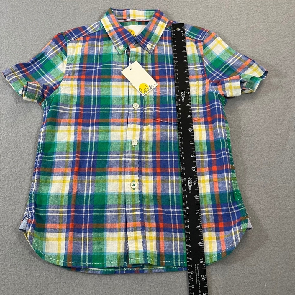 NWT Boden Boys Multi-Color Plaid Linen Blend Short Sleeve Button Down Shirt 5-6Y - Picture 3 of 8